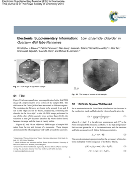 Electronic Supplementary Information: Low Ensemble Disorder in Quantum Well Tube Nanowires