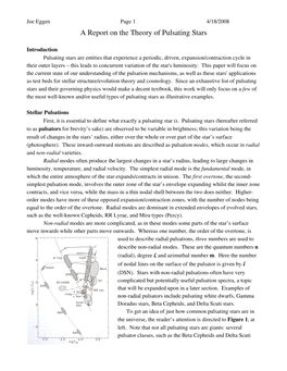 A Report on the Theory of Pulsating Stars