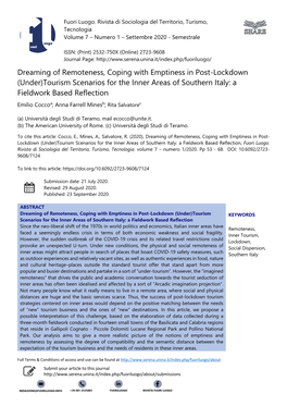 Tourism Scenarios for the Inner Areas of Southern Italy: a Fieldwork Based Reflection