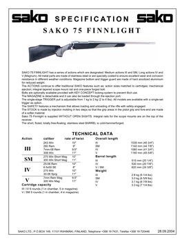 Specification Sako 75 Finnlight