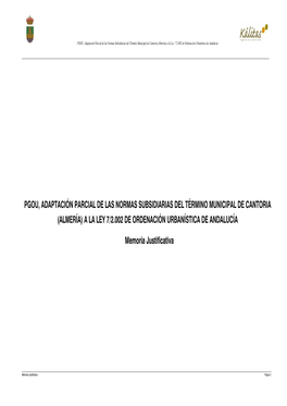 PGOU, Adaptación Parcial De Las Normas Subsidiarias Del Término Municipal De Cantoria (Almería) a La Ley 7/2.002 De Ordenación Urbanística De Andalucía