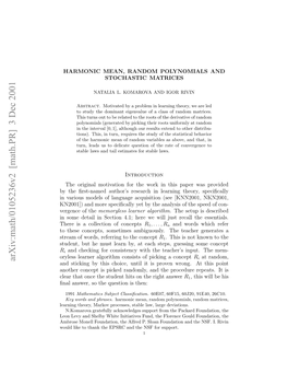 [Math.PR] 3 Dec 2001 Nsm Eali Eto .;Hr Ewl Utrcl H Essentials