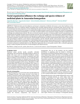 Social Organization Influences the Exchange and Species Richness of Medicinal Plants in Amazonian Homegardens