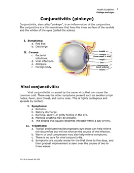 Pinkeye and Styes Conjunctivitis (Pinkeye) Conjunctivitis, Also Called “Pinkeye”, Is an Inflammation of the Conjunctiva