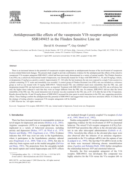 Antidepressant-Like Effects of the Vasopressin V1b Receptor Antagonist SSR149415 in the Flinders Sensitive Line Rat