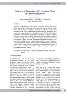 Status and Potentials of Ecotourism Sites in Samar Philippines