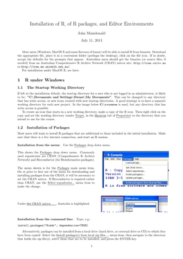 Installation of R, of R Packages, and Editor Environments