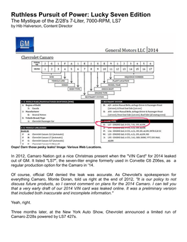 Ruthless Pursuit of Power: Lucky Seven Edition the Mystique of the Z/28'S 7-Liter, 7000-RPM, LS7 by Hib Halverson, Content Director!