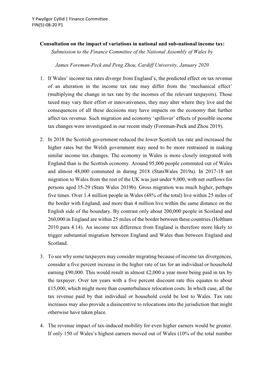 Consultation on the Impact of Variations in National and Sub-National Income Tax: Submission to the Finance Committee of the National Assembly of Wales By