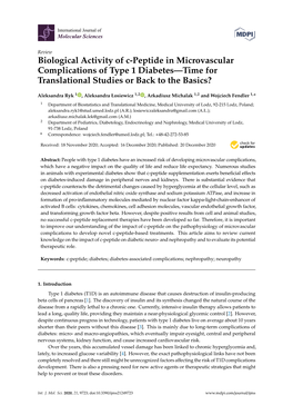 Biological Activity of C-Peptide in Microvascular Complications of Type 1 Diabetes—Time for Translational Studies Or Back to the Basics?