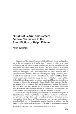 Female Characters in the Short Fiction of Ralph Ellison