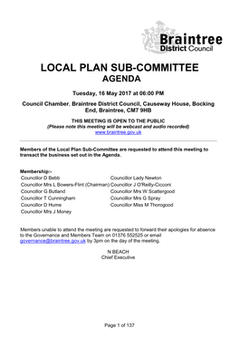 Local Plan Sub-Committee Agenda