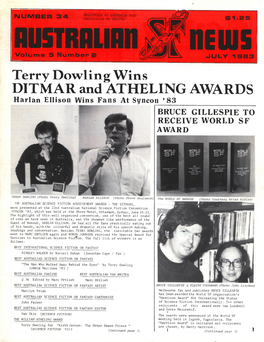 Wins DITMAR and ATHELING AWARDS Harlan Ellison Wins Fans at Syncon *83 BRUCE GILLESPIE to RECEIVE WORLD SF AWARD