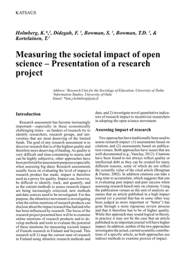 Measuring the Societal Impact of Open Science – Presentation of a Research Project