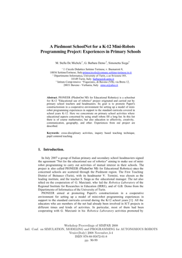 A Piedmont Schoolnet for a K-12 Mini-Robots Programming Project: Experiences in Primary Schools