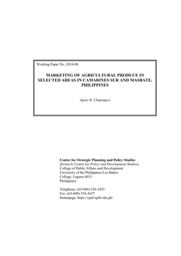 Marketing of Agricultural Produce in Selected Areas in Camarines Sur and Masbate, Philippines