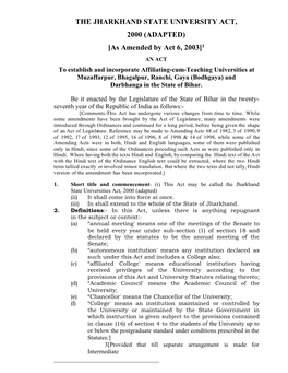 The Jharkhand State University Act, 2000