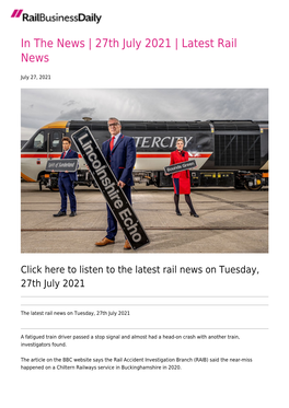 27Th July 2021 | Latest Rail News