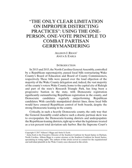 “The Only Clear Limitation on Improper Districting Practices”: Using One