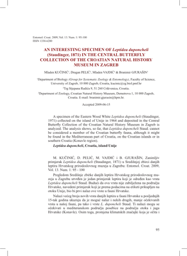 AN INTERESTING SPECIMEN of Leptidea Duponcheli (Staudinger, 1871) in the CENTRAL BUTTERFLY COLLECTION of the CROATIAN NATURAL HISTORY MUSEUM in ZAGREB
