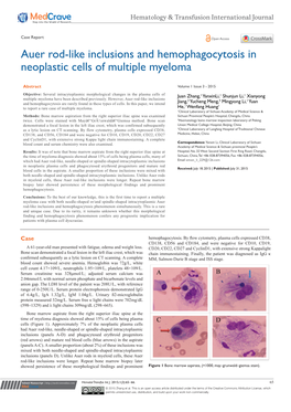 Auer Rod-Like Inclusions and Hemophagocytosis in Neoplastic Cells of Multiple Myeloma