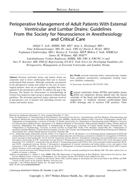 Perioperative Management of Adult Patients with External Ventricular