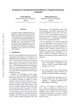 Evaluation of Morphological Embeddings for English and Russian Languages