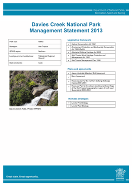 Davies Creek National Park Management Statement 2013 (PDF, 284.9