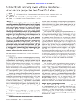 Sediment Yield Following Severe Volcanic Disturbance— a Two-Decade Perspective from Mount St