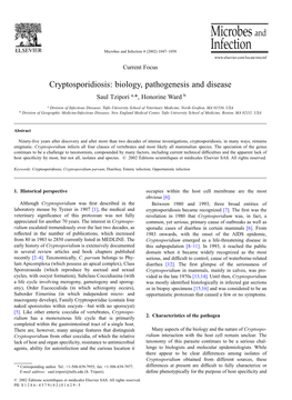 Cryptosporidiosis: Biology, Pathogenesis and Disease Saul Tzipori A,*, Honorine Ward B