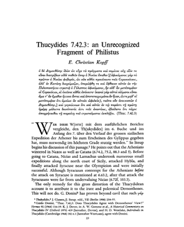 Thucydides 7.42.3: an Unrecognized Fragment of Philistus