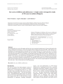 Jaw Cysts at Children and Adolescence: a Single-Center Retrospective Study of 152 Cases in Southern Bulgaria