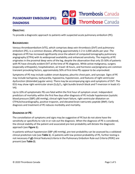 Pulmonary Embolism (Pe): Diagnosis