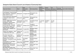 Derbyshire Dales District Council's List of Assets of Community Value