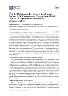 Why the Development of Internal Combustion Engines Is Still Necessary to Fight Against Global Climate Change from the Perspective of Transportation