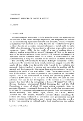 ECONOMIC ASPECTS of NODULE MINING Although Deep-Sea