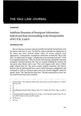 Indefinite Detention of Immigrant Information: Federal and State Overreaching in the Interpretation of 8 C.F.R