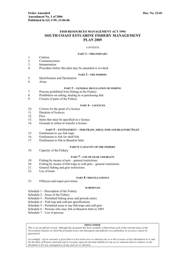 South Coast Estuarine Fishery Management Plan 2005