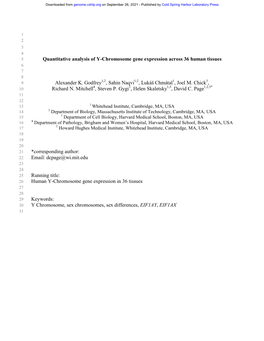 Quantitative Analysis of Y-Chromosome Gene Expression Across 36 Human Tissues 6 7 8 9 Alexander K