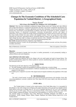 Changes in the Economic Conditions of the Scheduled Caste Population in Vaishali District: a Geographical Study