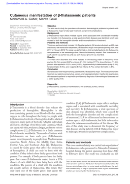 Cutaneous Manifestation of Β‑Thalassemic Patients Mohamed A