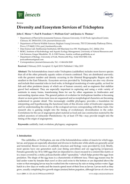 Diversity and Ecosystem Services of Trichoptera