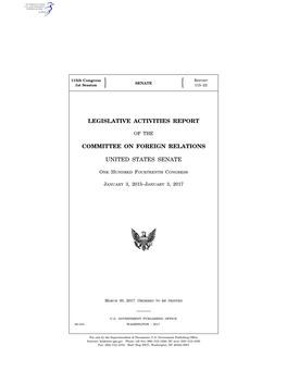 Legislative Activities Report Committee on Foreign Relations United States Senate