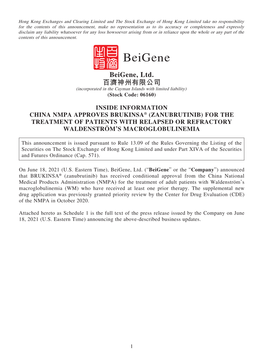 Beigene, Ltd. 百濟神州有限公司 (Incorporated in the Cayman Islands with Limited Liability) (Stock Code: 06160)