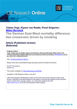 The German East-West Mortality Difference: Two Crossovers Driven by Smoking