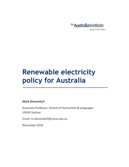 Renewable Electricity Policy for Australia