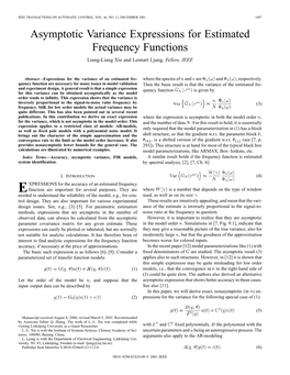 Asymptotic Variance Expressions for Estimated Frequency Functions Liang-Liang Xie and Lennart Ljung, Fellow, IEEE