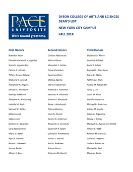 Fall 2014 New York City Campus Dean's List