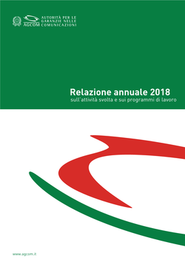 Relazione Annuale 2018 Sull’Attività Svolta E Sui Programmi Di Lavoro