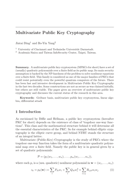 Multivariate Public Key Cryptography